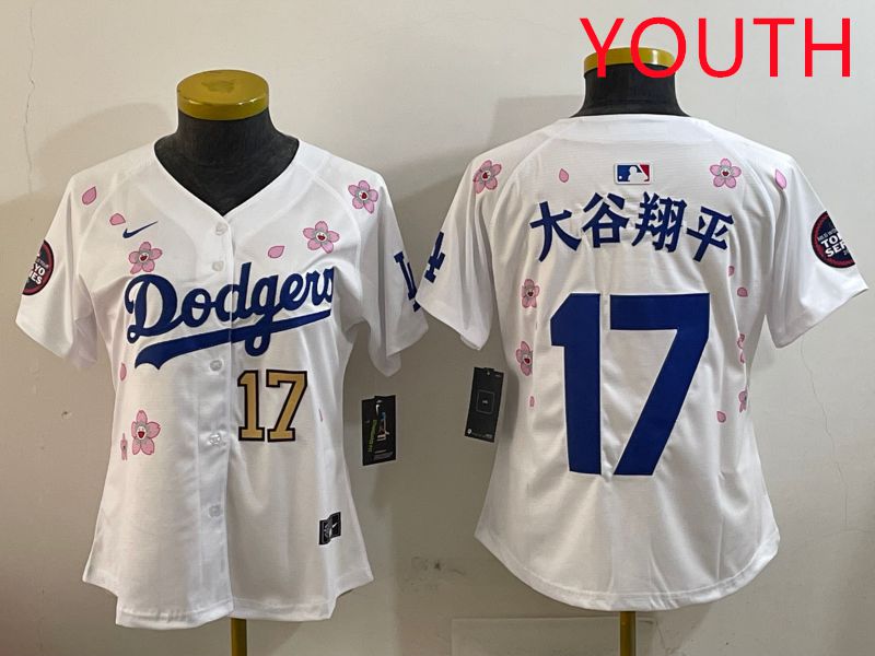 Youth Los Angeles Dodgers 17 Ohtani White Sakura Edition 2025 Nike MLB Jersey style 14